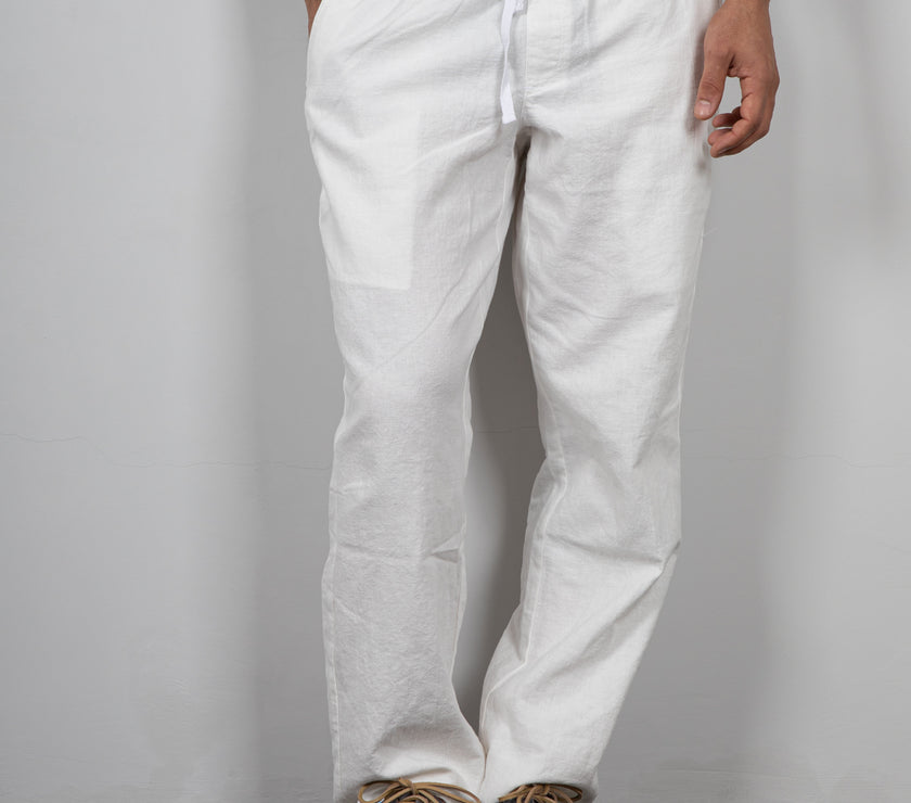 Pantaloni in lino WOODBIRD - 2416-202 OFF WHITE