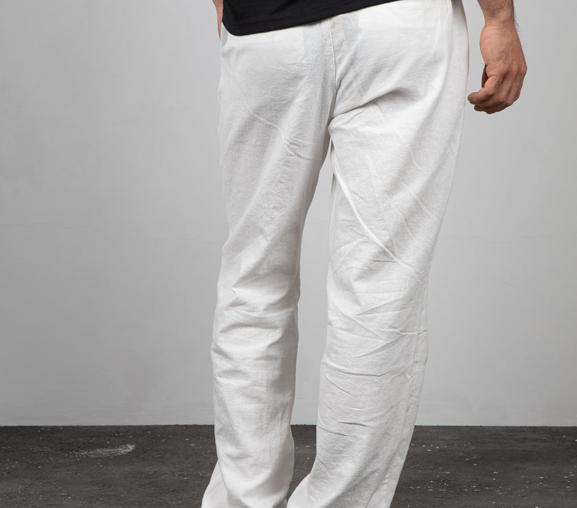 Pantaloni in lino WOODBIRD - 2416-202 OFF WHITE