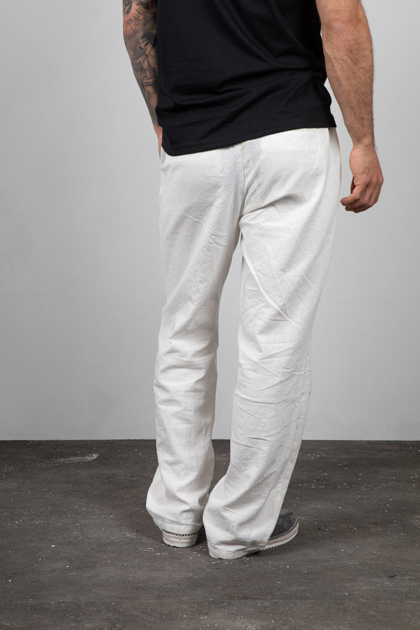 Pantaloni in lino WOODBIRD - 2416-202 OFF WHITE