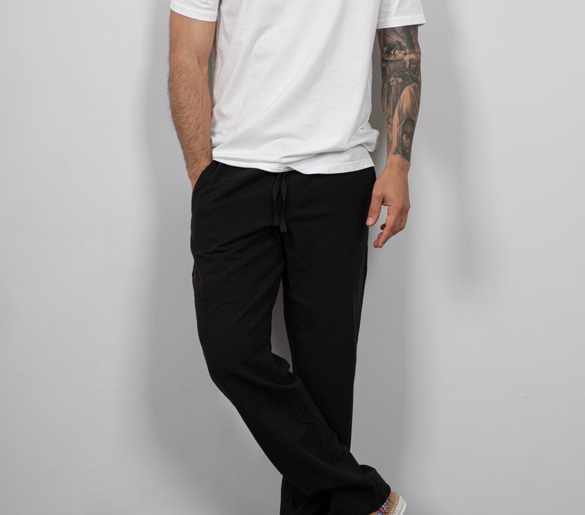 Pantaloni in lino WOODBIRD - 2416-202 BLACK