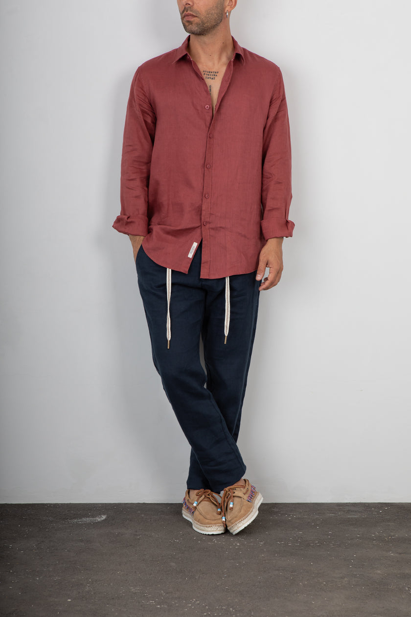 Camicia lino GIANNI LUPO - GL7619S ROSSO INDIA