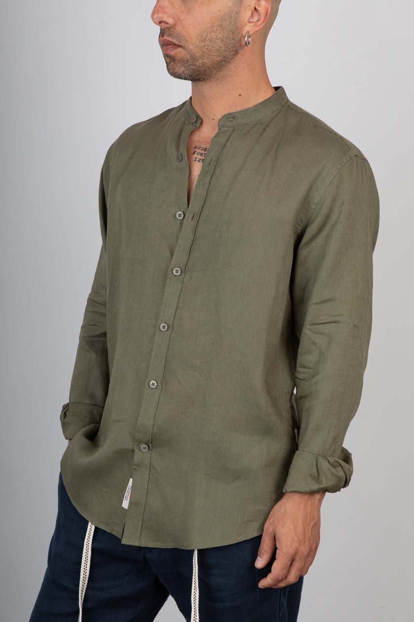 Camicia coreana in lino GIANNI LUPO - GL7620S MILITARY
