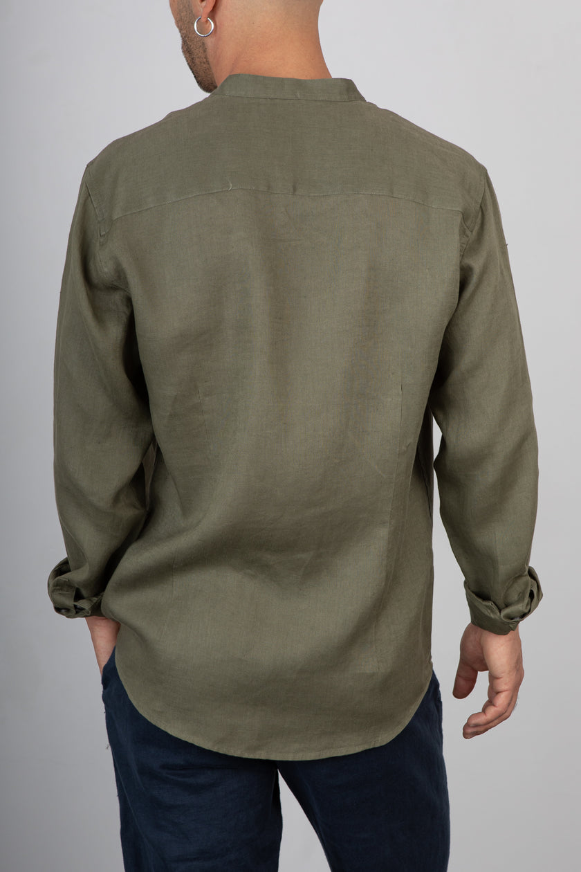 Camicia coreana in lino GIANNI LUPO - GL7620S MILITARY