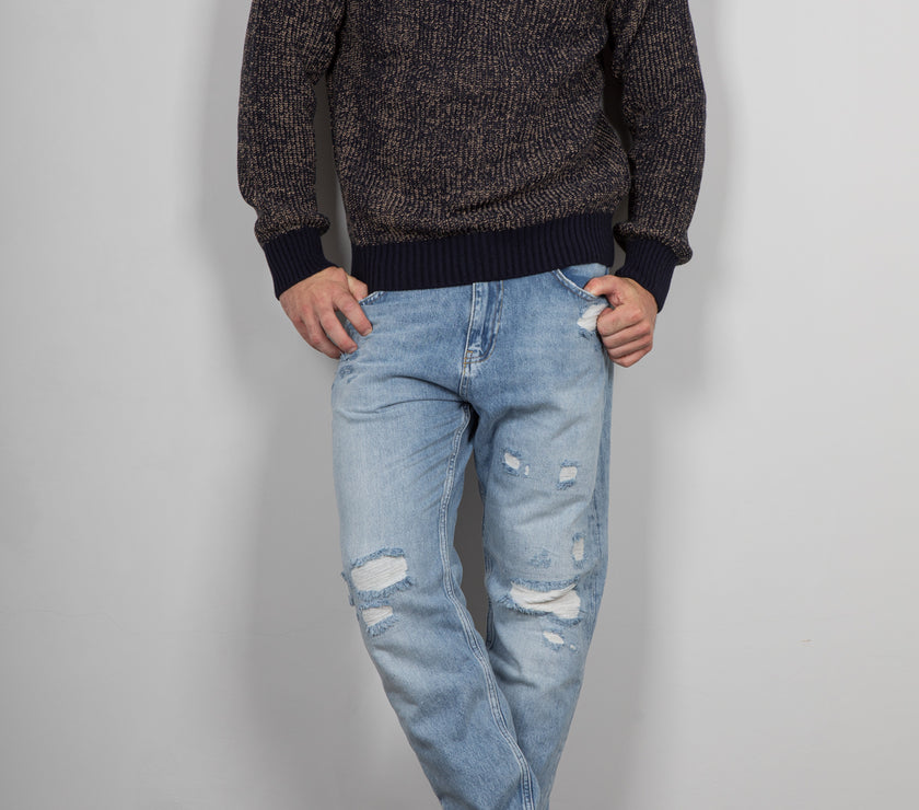 Maglione costa inglese TELAMIRA - BLU/CAMMELLO MA2060