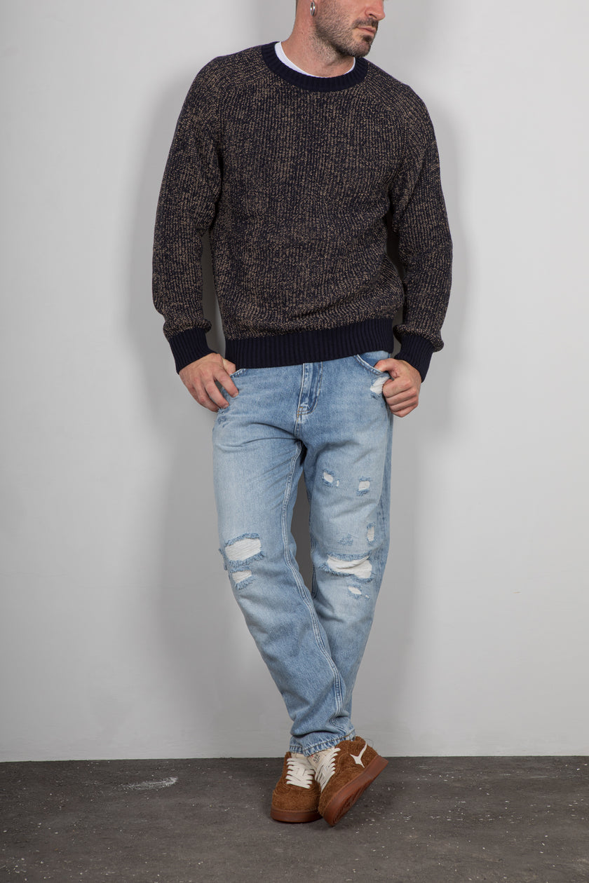 Maglione costa inglese TELAMIRA - BLU/CAMMELLO MA2060