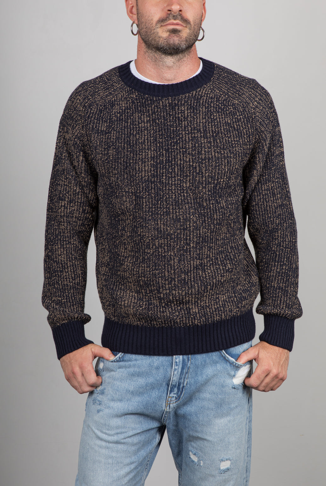 Maglione costa inglese TELAMIRA - BLU/CAMMELLO MA2060