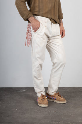 Pantalone misto lino TREZ - PURO GESSATO ECRU'