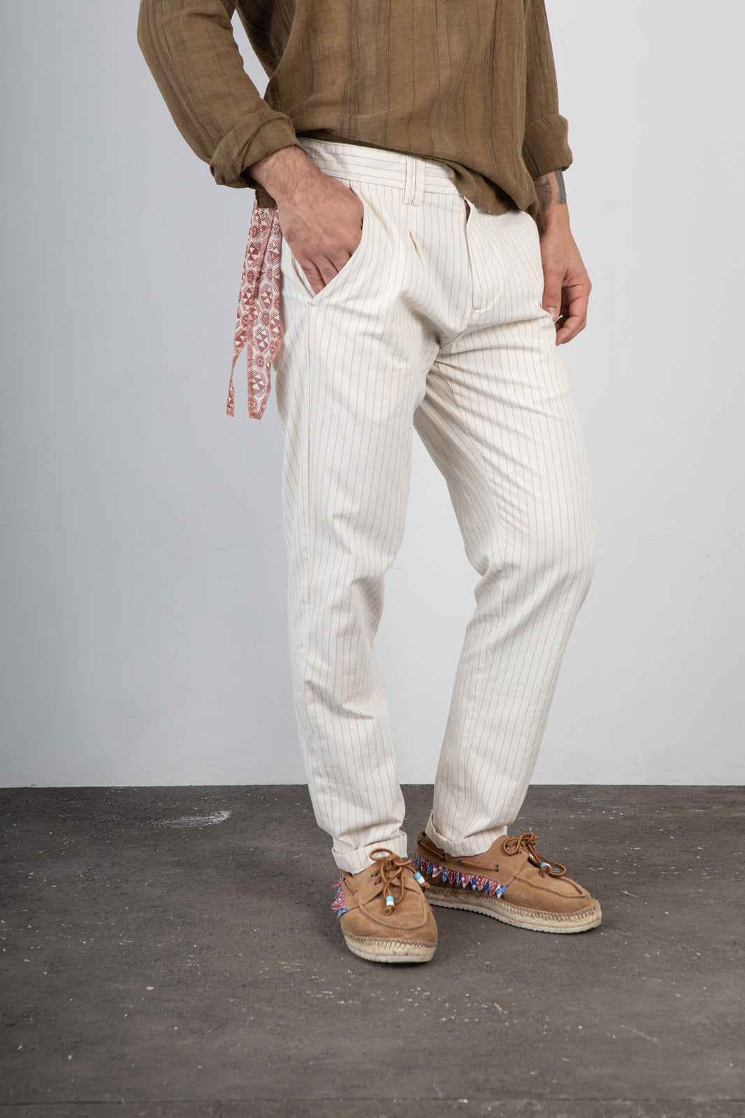 Pantalone misto lino TREZ - PURO GESSATO ECRU'