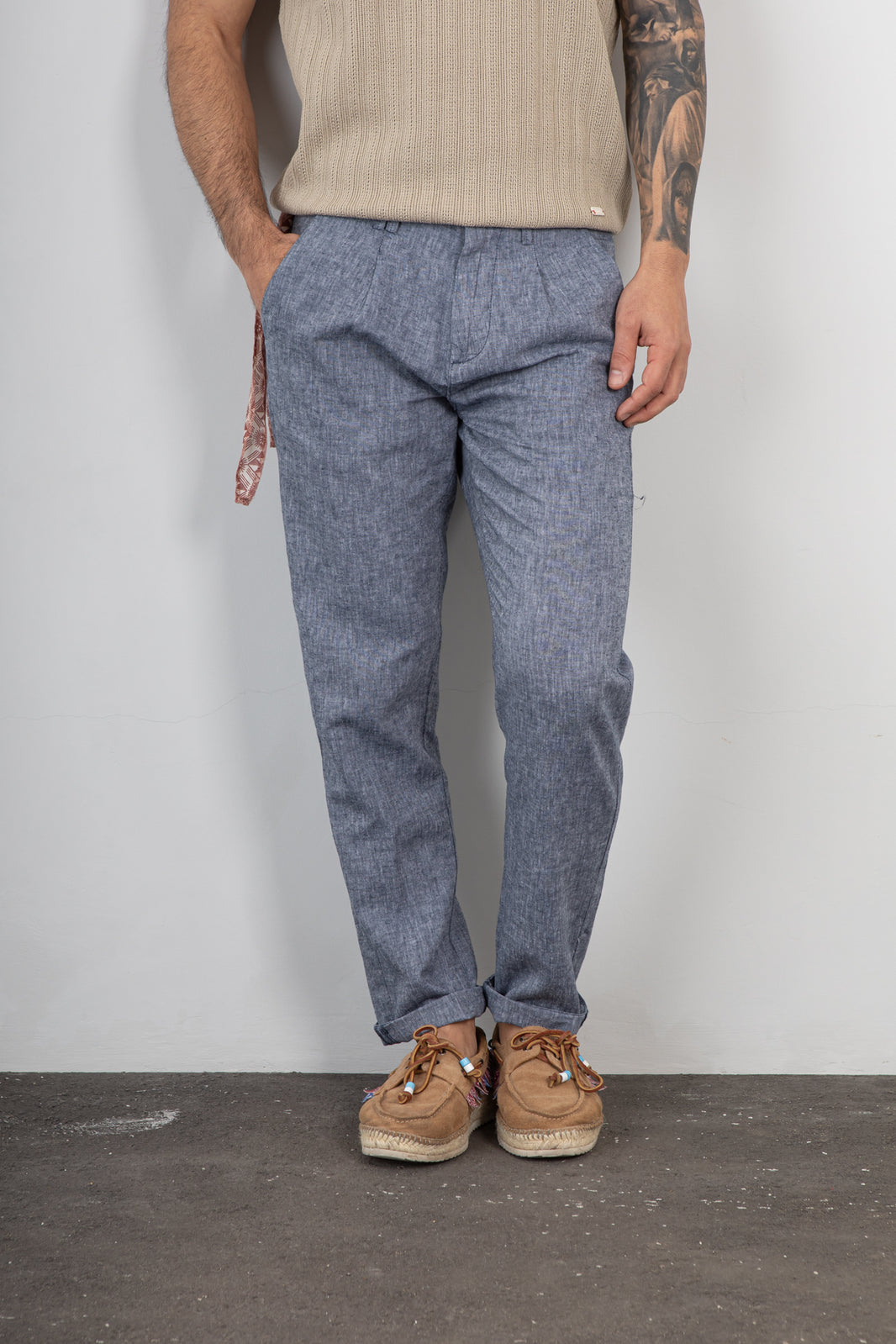 Pantalone misto lino TREZ - PURO-2233 DENIM 769