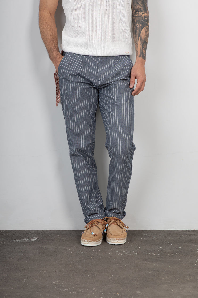 Pantalone misto lino TREZ - GESSATO BLU