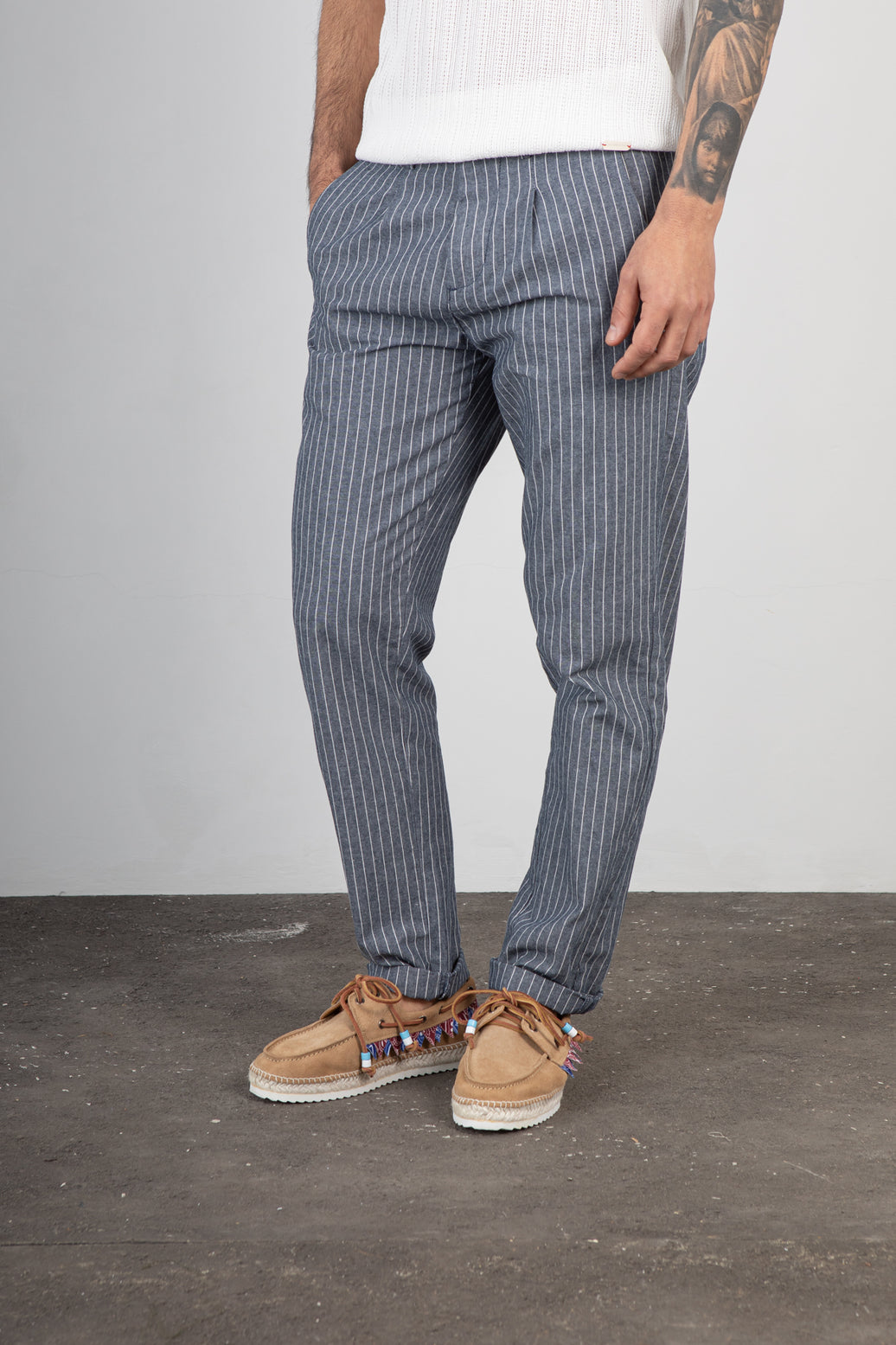Pantalone misto lino TREZ - GESSATO BLU