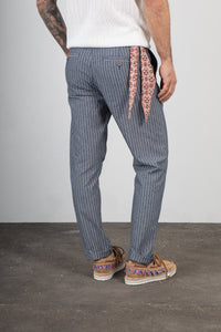 Pantalone misto lino TREZ - GESSATO BLU