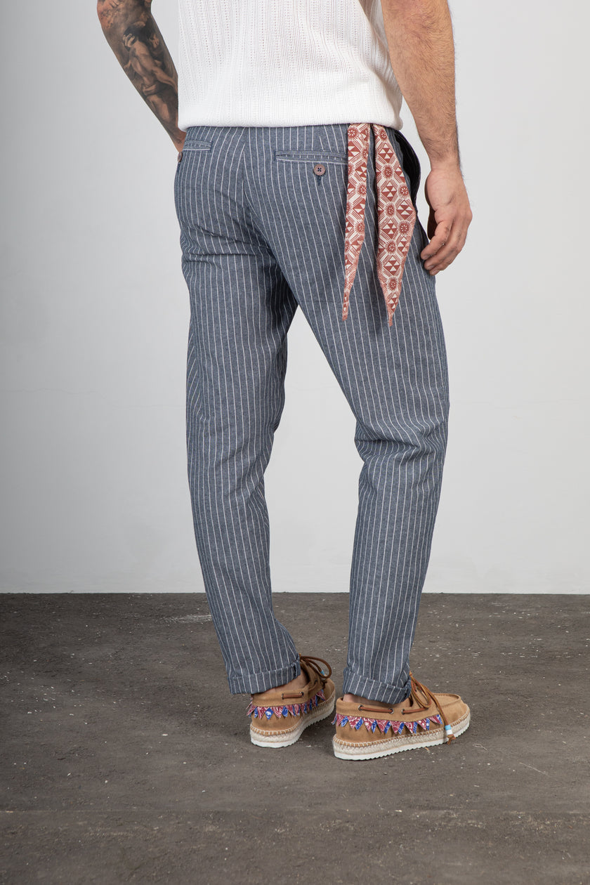 Pantalone misto lino TREZ - GESSATO BLU