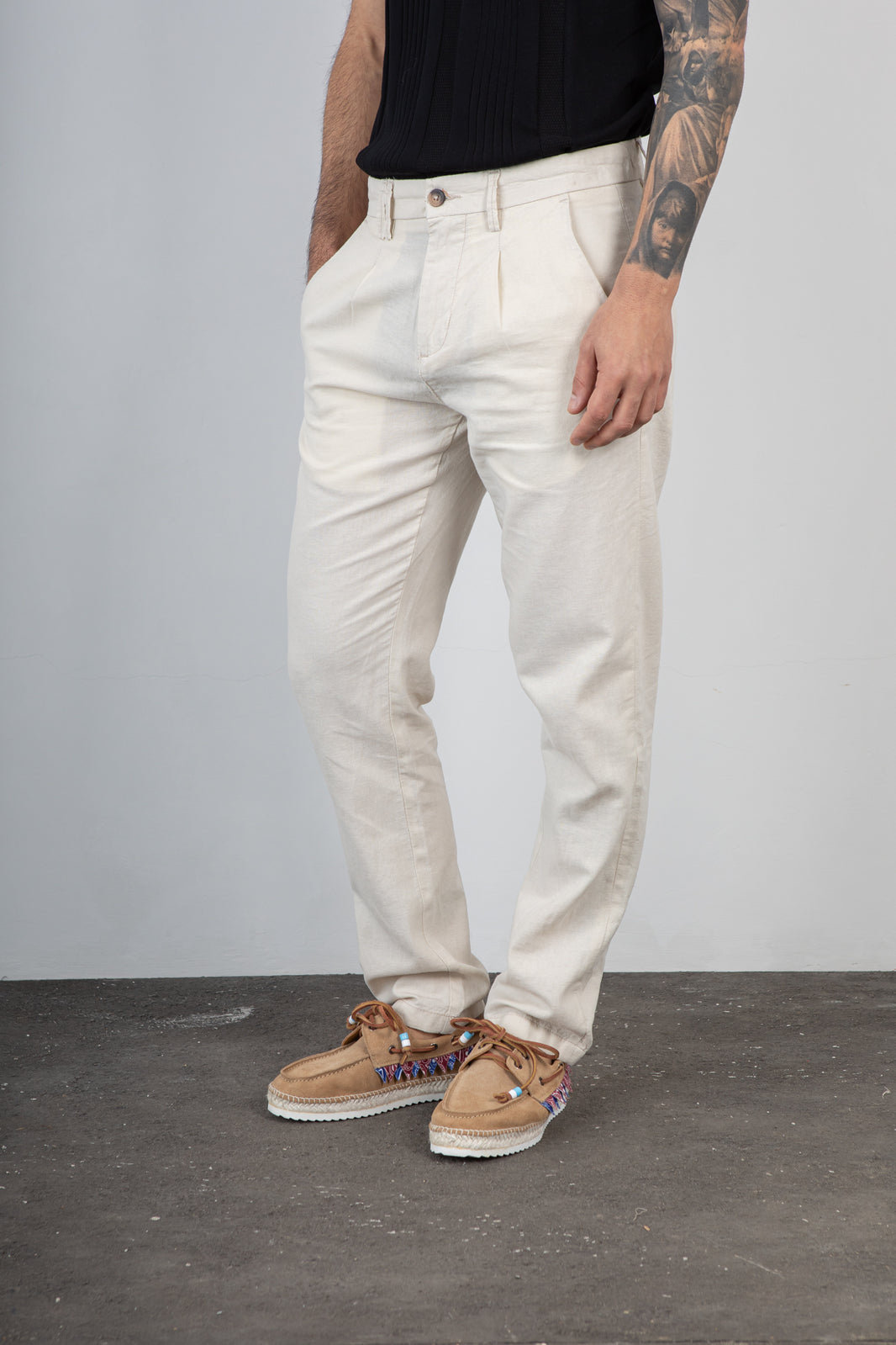 TREZ linen-blend trousers - PURO-2233 ECRU 614