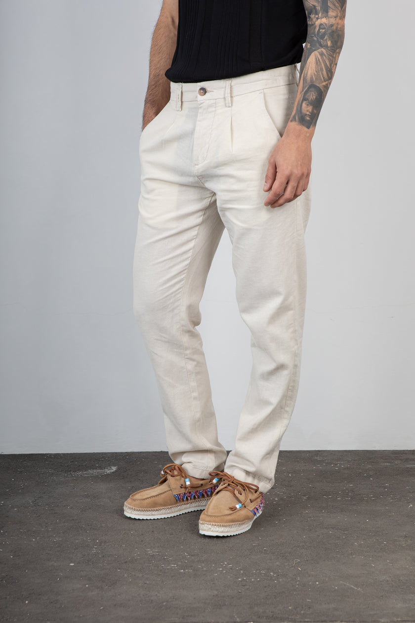 Pantalone misto lino TREZ - PURO-2233 ECRU' 614