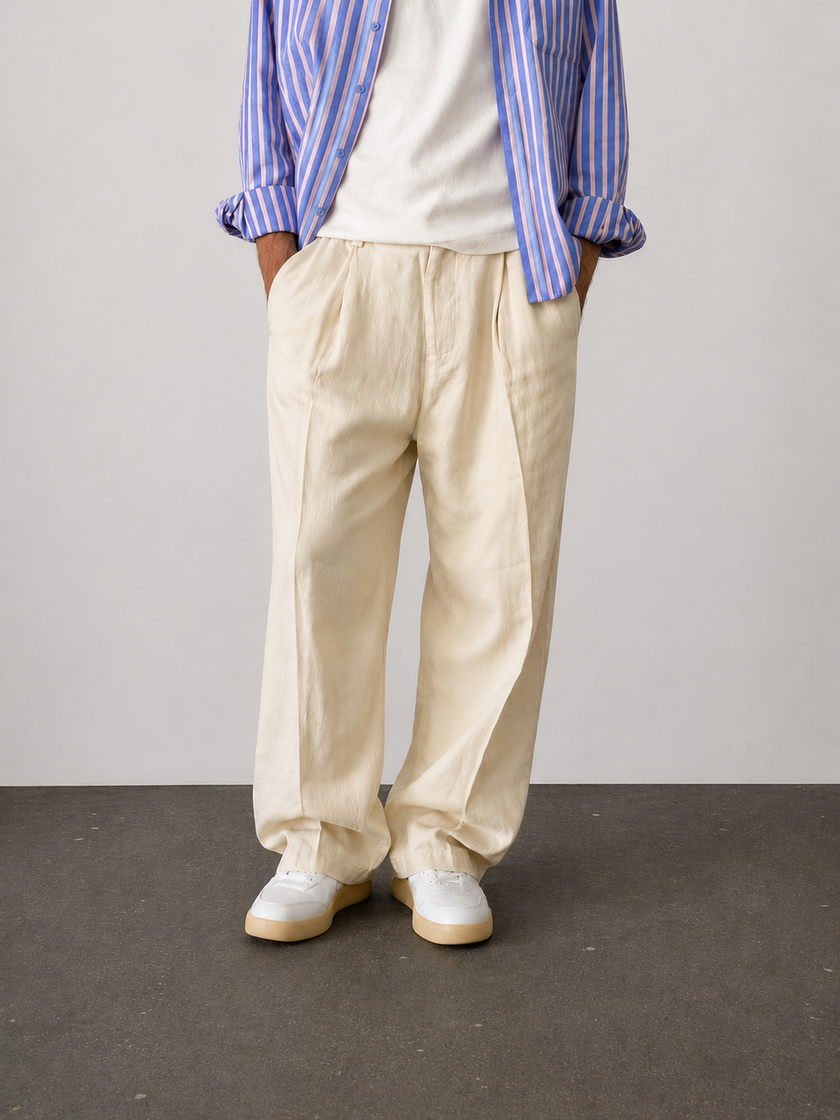 Pantalone palazzo misto lino TELAMIRA - CTP06078 BURRO