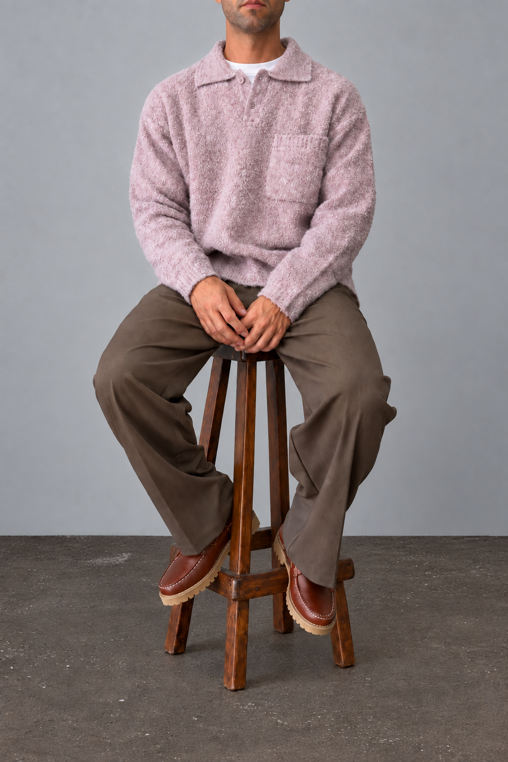 WOODBIRD Bouclé Polo - 2536-804 DUSTY VIOLET
