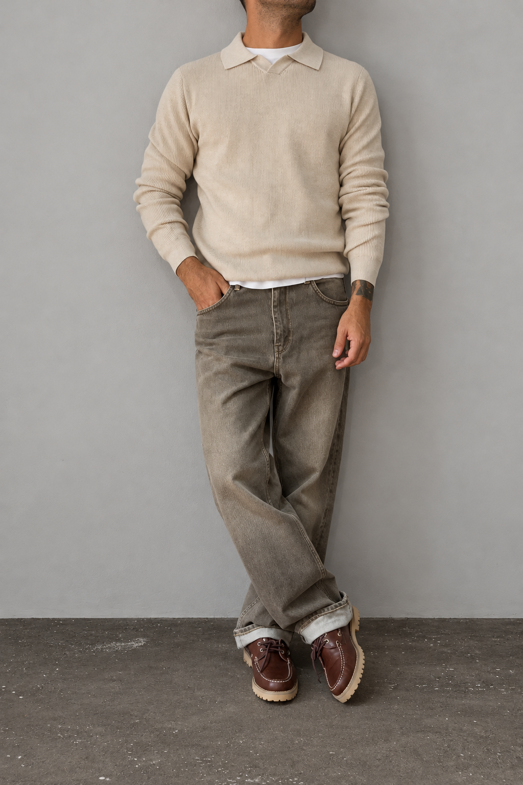 Polo manica lunga HAMAKI-OH - 3242H BEIGE
