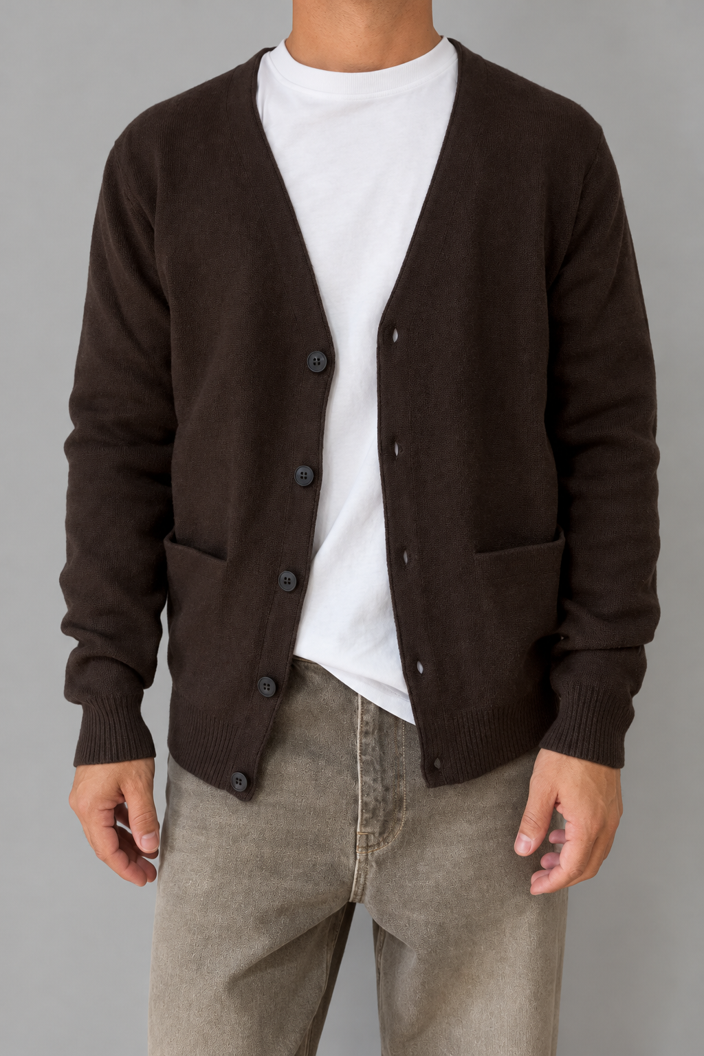 Cardigan punto tessuto HAMAKI-OH - 3251H TESTA DI MORO