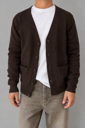 Cardigan punto tessuto HAMAKI-OH - 3251H TESTA DI MORO