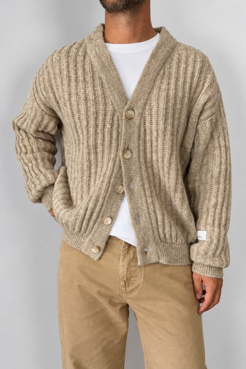 Cardigan a coste WOODEN - BRUNICO BEIGE
