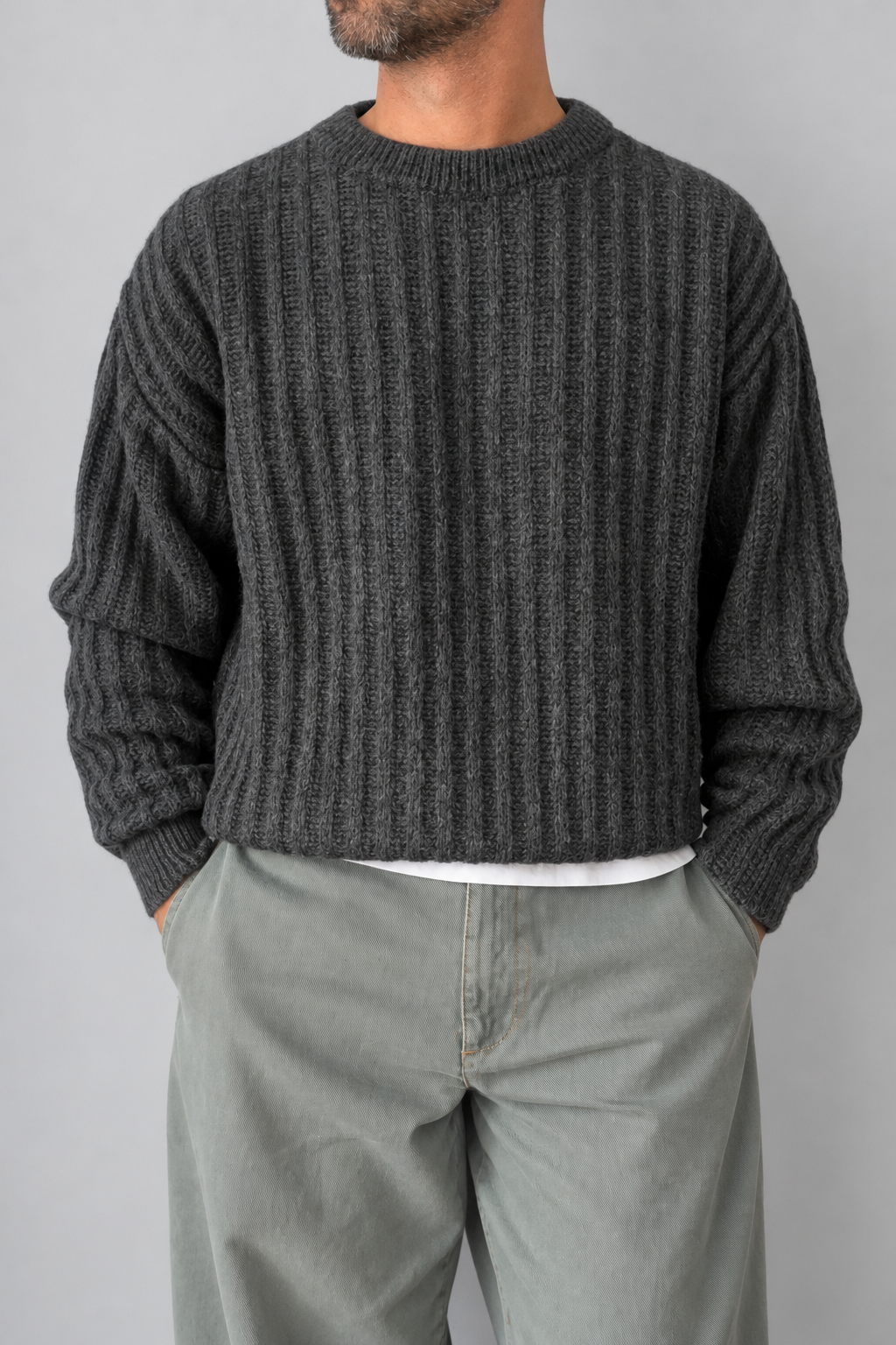Maglione a coste WOODEN - CADORE ANTRACITE