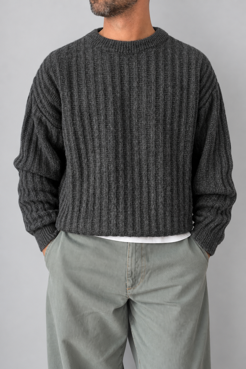 Maglione a coste WOODEN - CADORE ANTRACITE