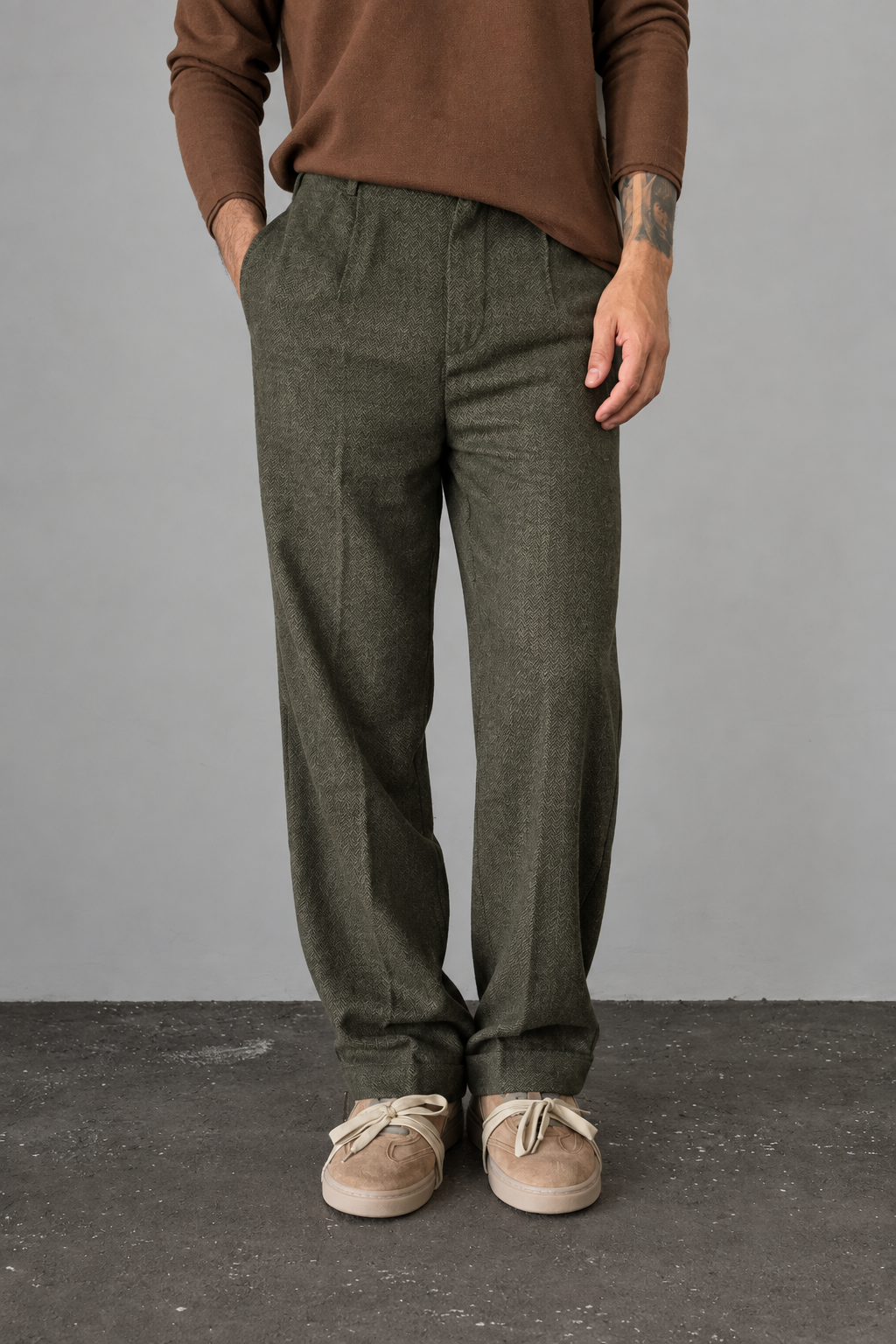 Pantalone spigato WOODEN - NEW VINTAGE VERDE