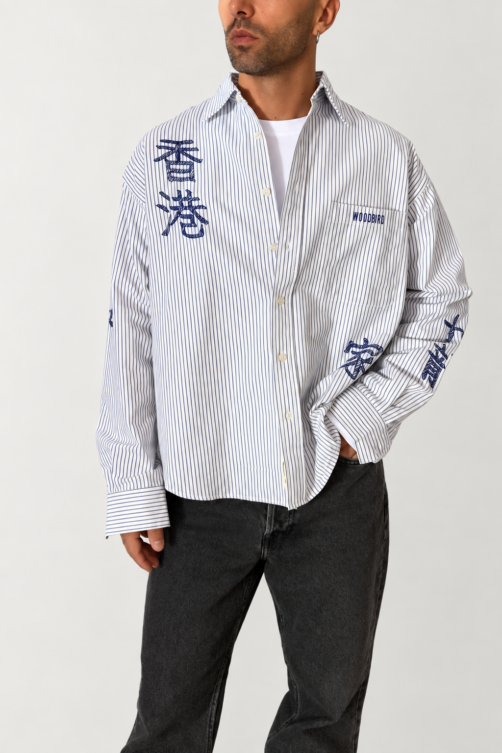 Camicia ideogrammi WOODBIRD - 2636-707 WHITE NAVY