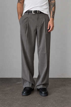 Pantalone palazzo gessato WOODBIRD - 2636-202 DARK GREY