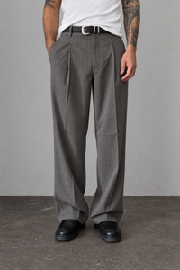 Pantalone palazzo gessato WOODBIRD - 2636-202 DARK GREY