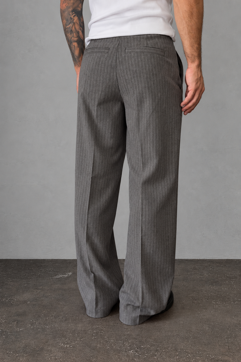 Pantalone palazzo gessato WOODBIRD - 2636-202 DARK GREY