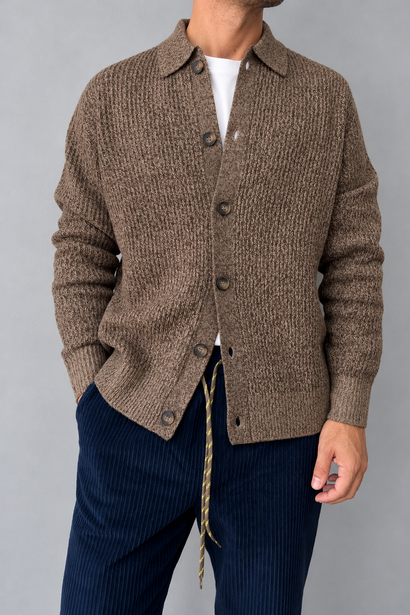 Cardigan mouliné HAMAKI-OH - 3224H MARRONE