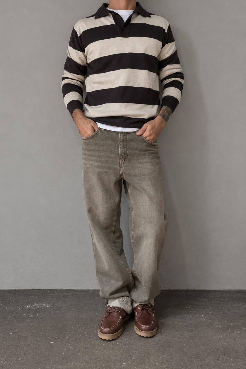 Polo rigata HAMAKI-OH - 3260H MORO BEIGE