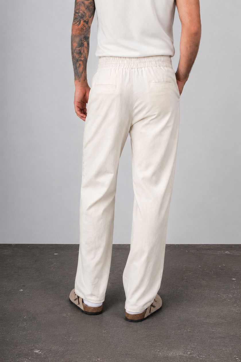 Pantaloni in lino WOODBIRD - 2416-202 OFF WHITE
