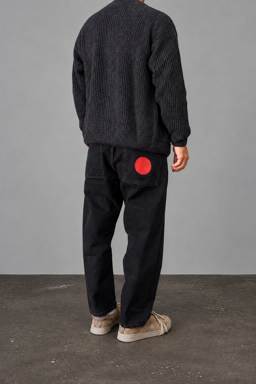 Jeans WOODEN - JAPAN RAW BLACK RED