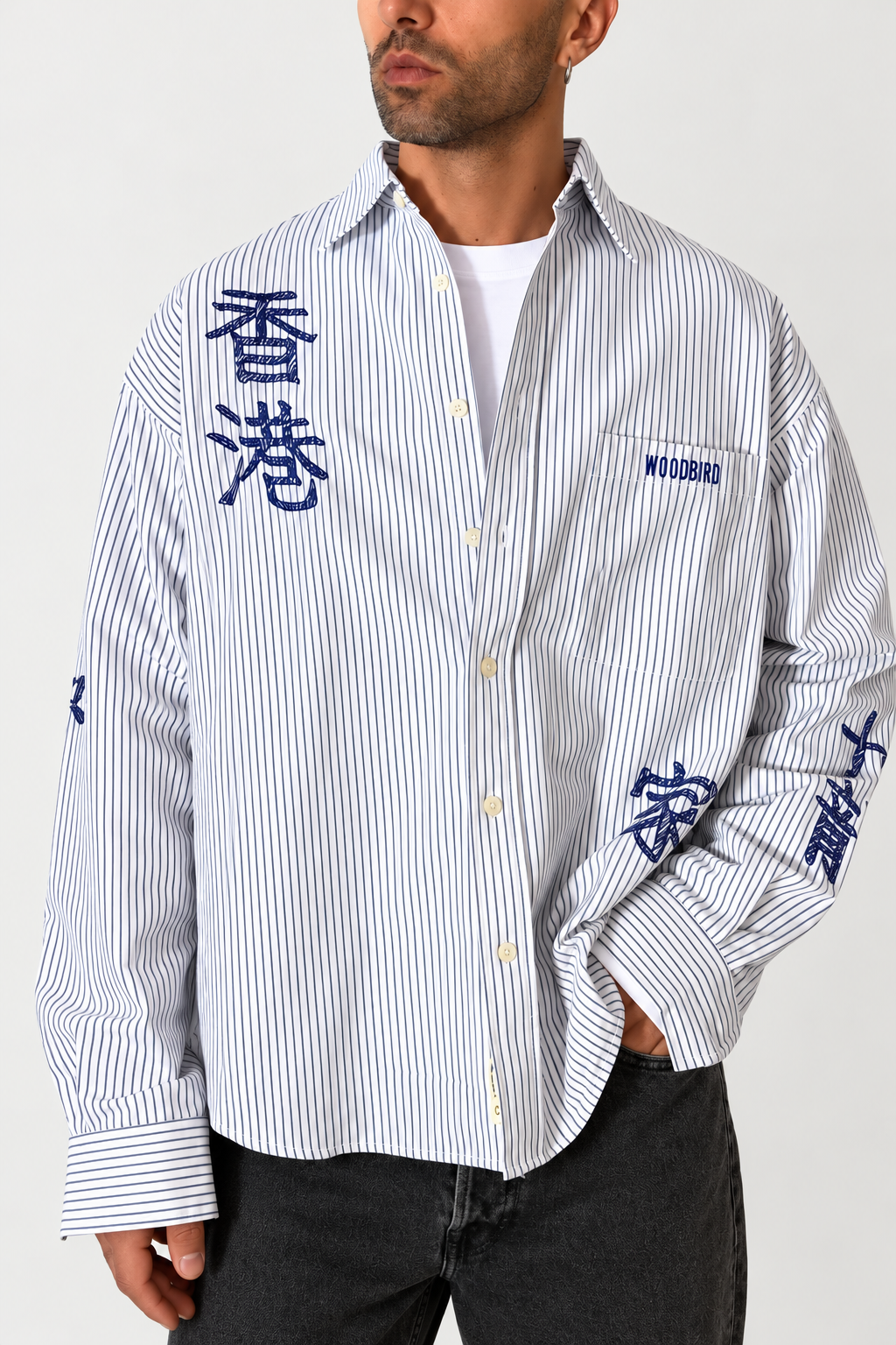 Camicia ideogrammi WOODBIRD - 2636-707 WHITE NAVY