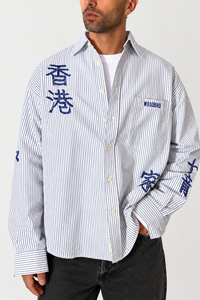 Camicia ideogrammi WOODBIRD - 2636-707 WHITE NAVY