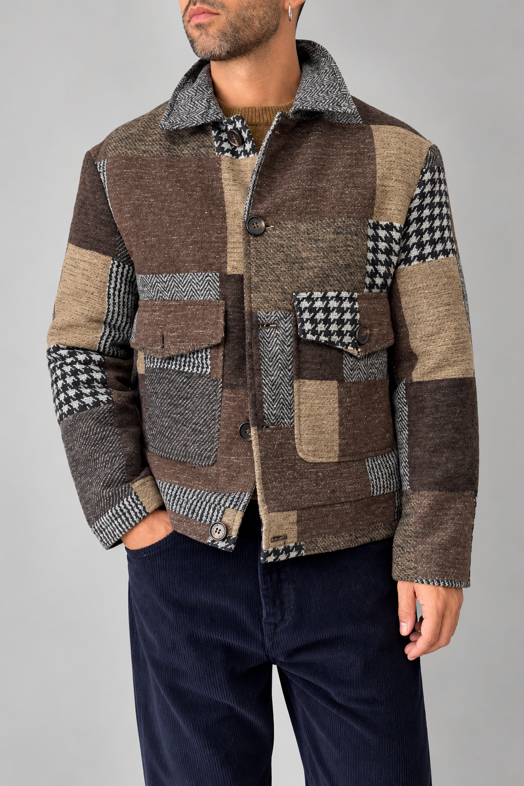 Giacca camicia patch TELAMIRA - GTG05104 MARRONE