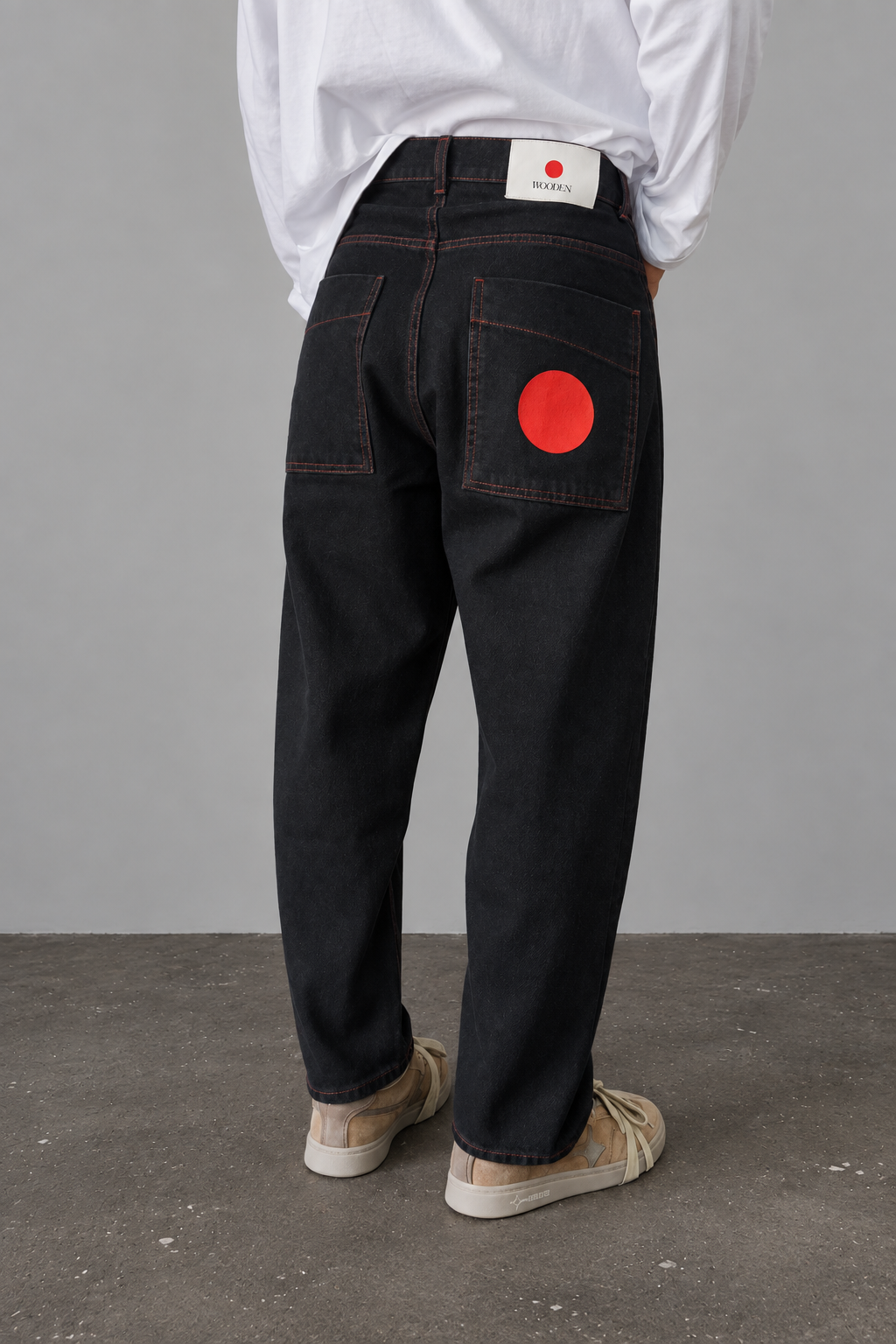 Jeans WOODEN - JAPAN RAW BLACK RED
